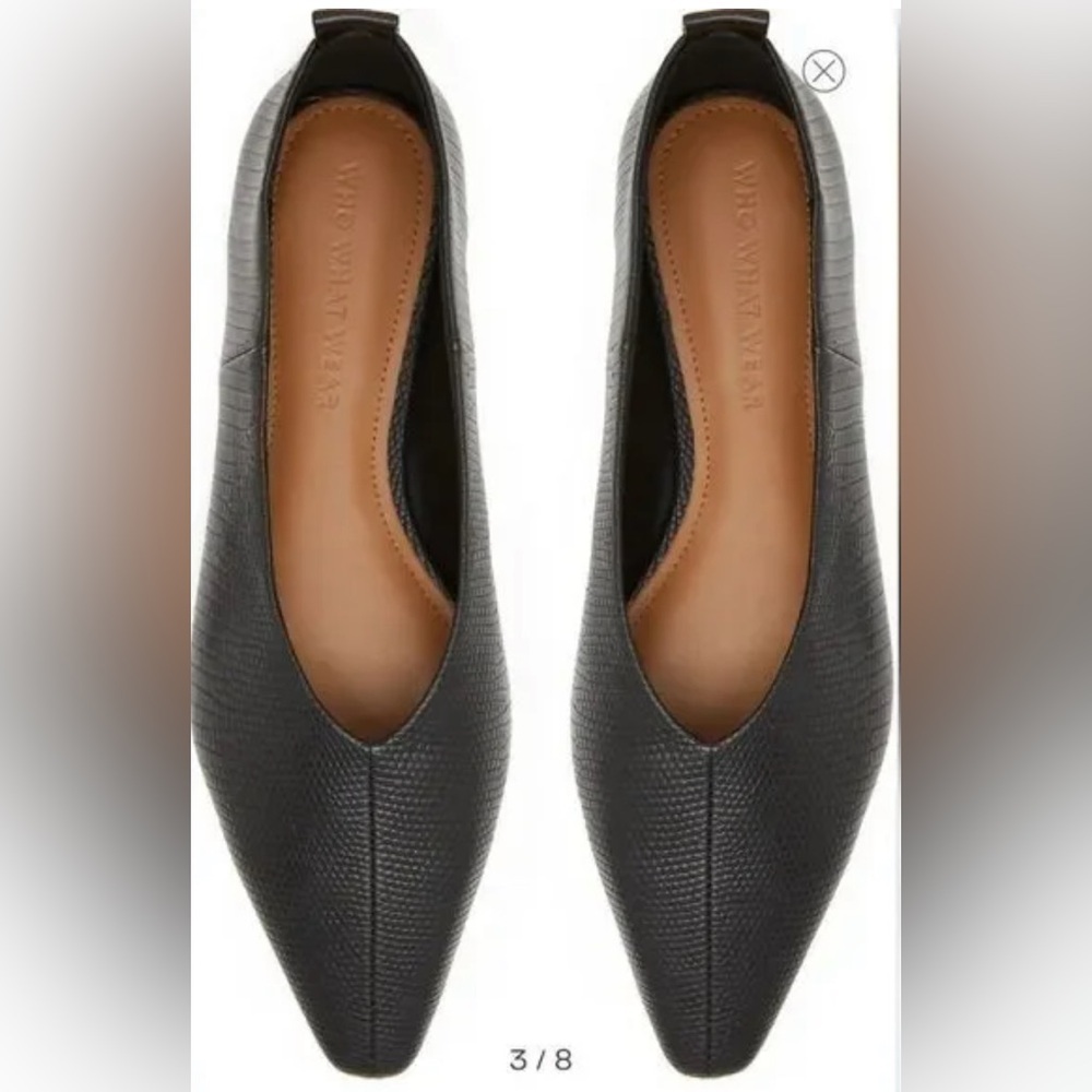 WHO WHAT WEAR Millie Flat Back Ballerina Boat Slip On Leather, Size 6.5